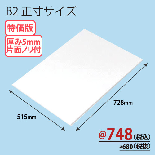 RCスチレンボード片面ノリ付 B2正寸版 515×728×T5 60枚/ｓ