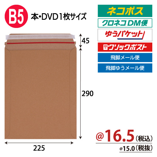 宅配レター封筒B5サイズ茶　W225×H290+45ｍｍ　300g【200枚入】　
